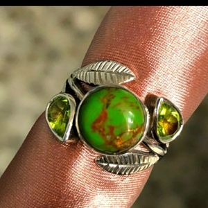 NWOT NOVICA Composite Turquoise 925°SS Ring ."Green Ivy".